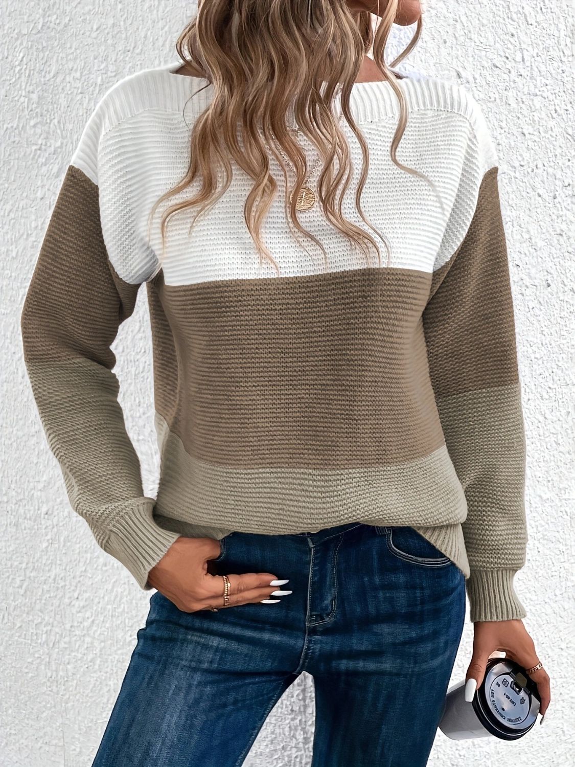 Color Block Boat Neck Sweater