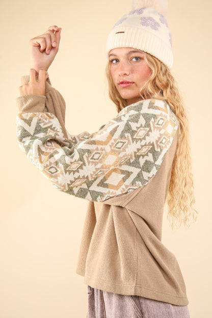 Print Long Sleeve Round Neck Knit Top