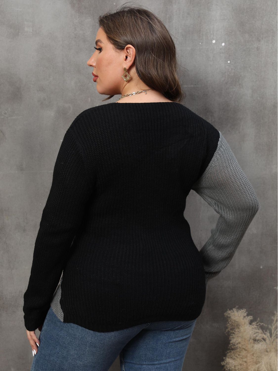 Plus Two-Tone Surplice Neck Sweater