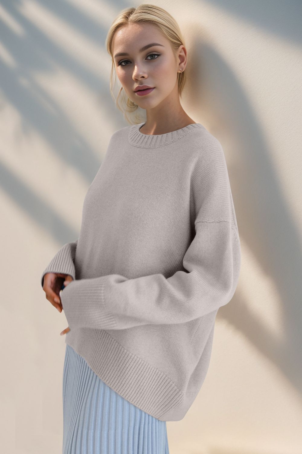 Round Neck Dropped Shoulder Sweater