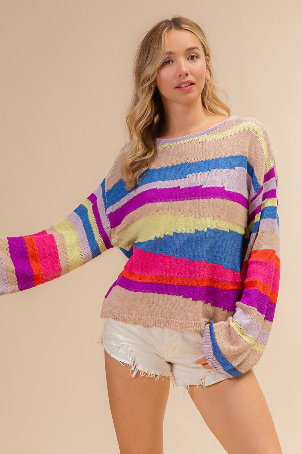 Multi Color Geometric Stripe Sweater