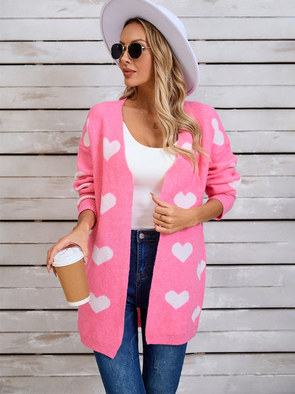 Heart Open Front Long Sleeve Cardigan