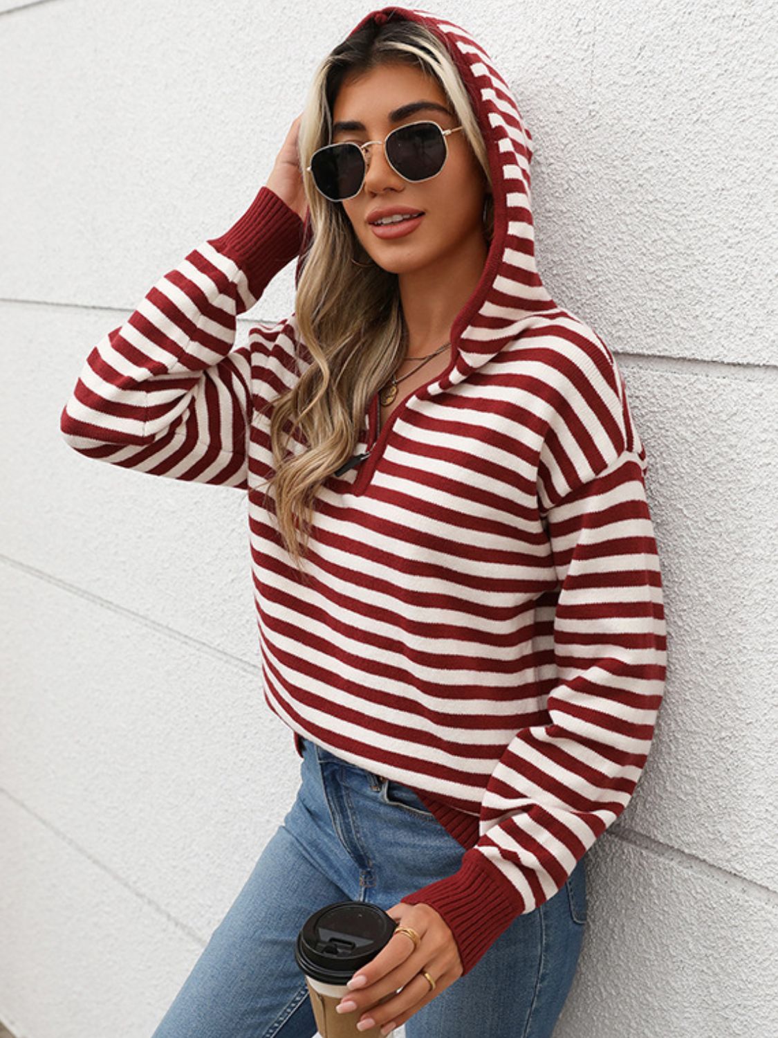 Striped Long Sleeve Hooded Sweater