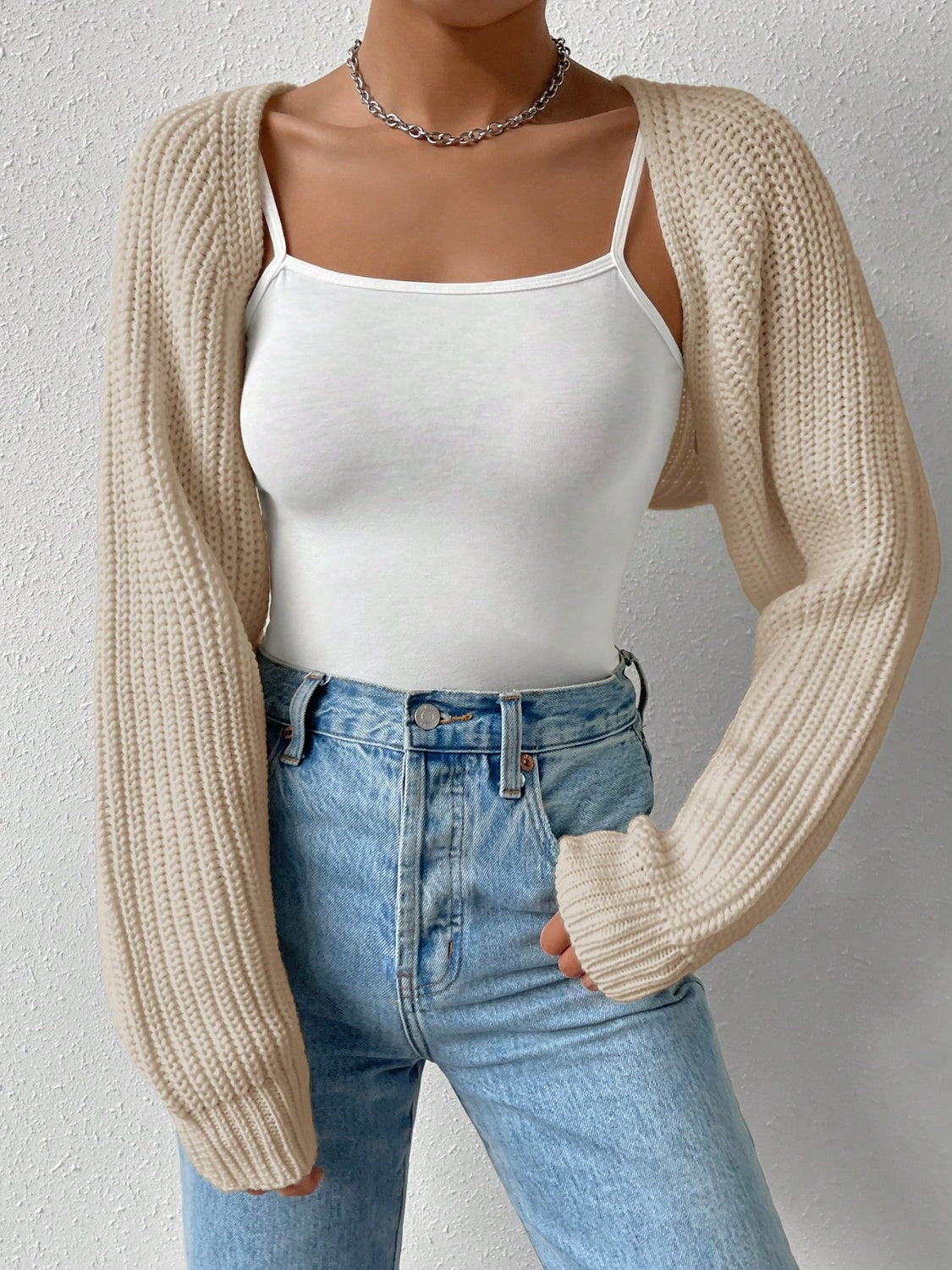 Open Front Long Sleeve Cropped Cardigan