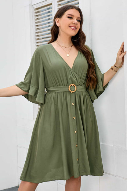 Plus Surplice Neck Half Sleeve Dress