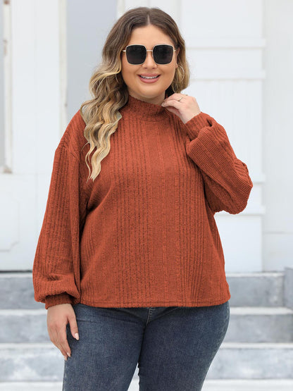 Plus Mock Neck Long Sleeve Knit Top