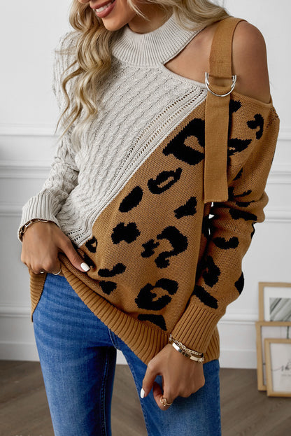 Leopard Block Turtleneck Sweater