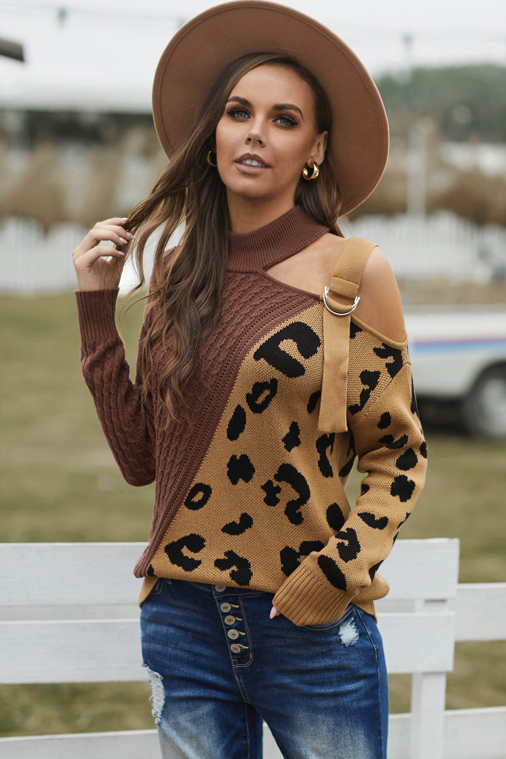 Leopard Block Turtleneck Sweater