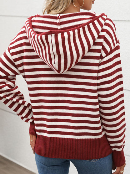 Striped Long Sleeve Hooded Sweater