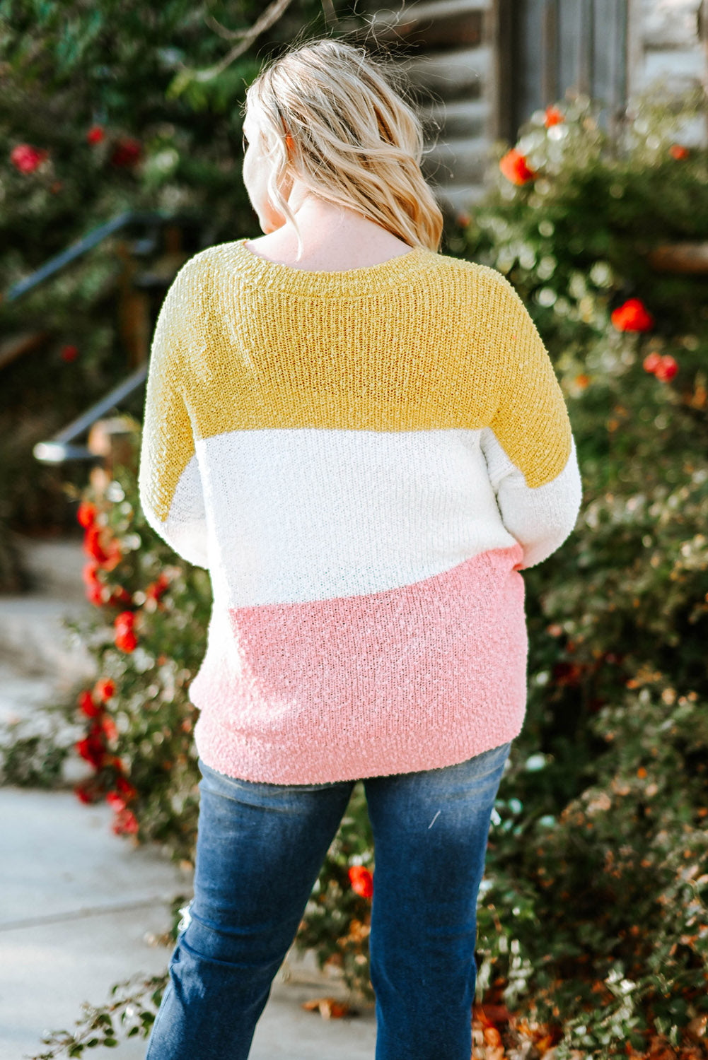 Plus Color Block Round Neck Sweater