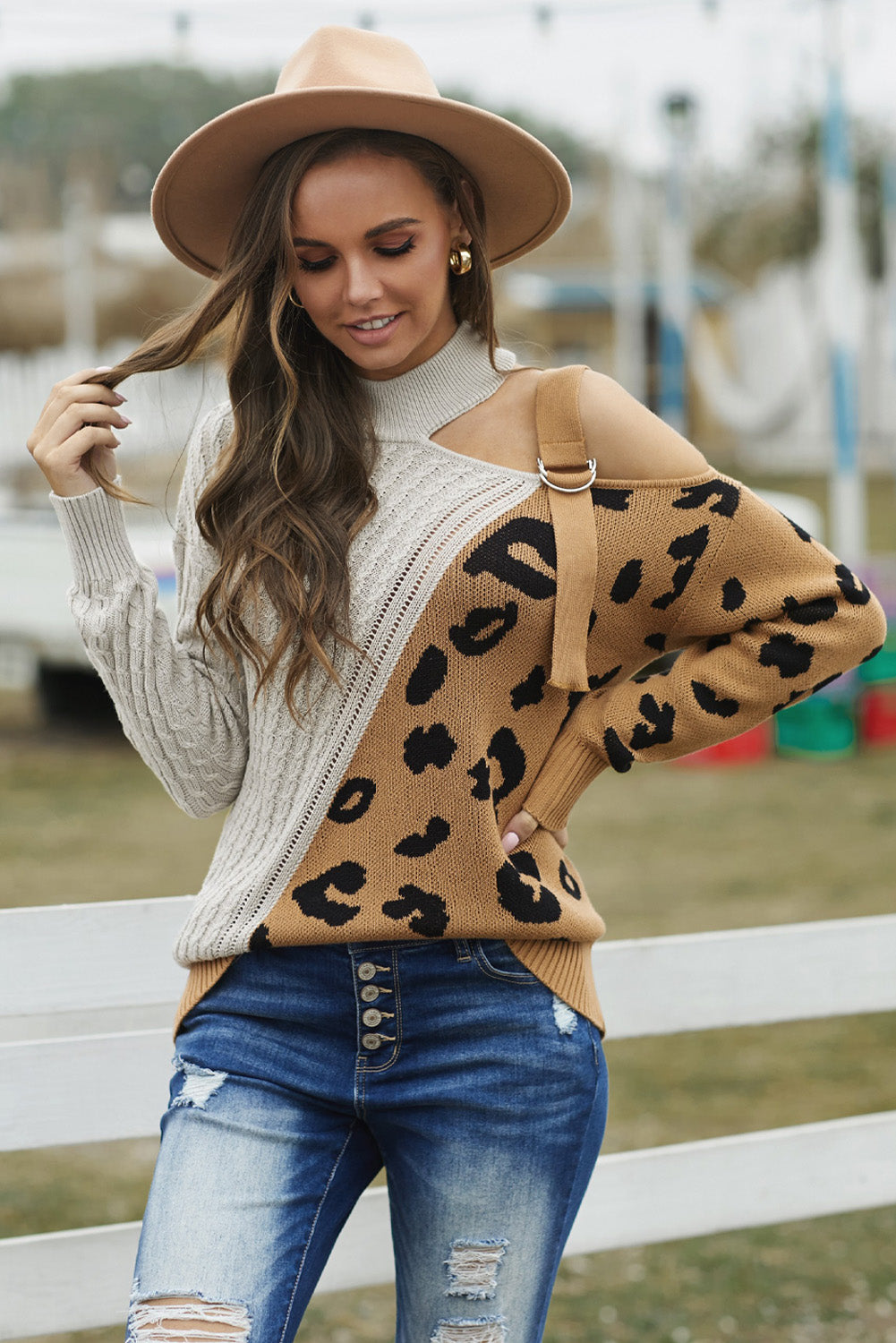 Leopard Block Turtleneck Sweater