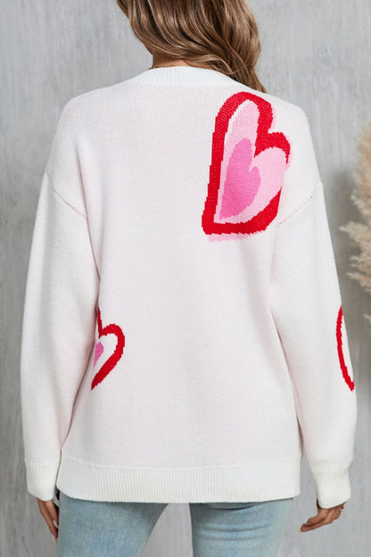 Heart Round Neck Long Sleeve Sweater