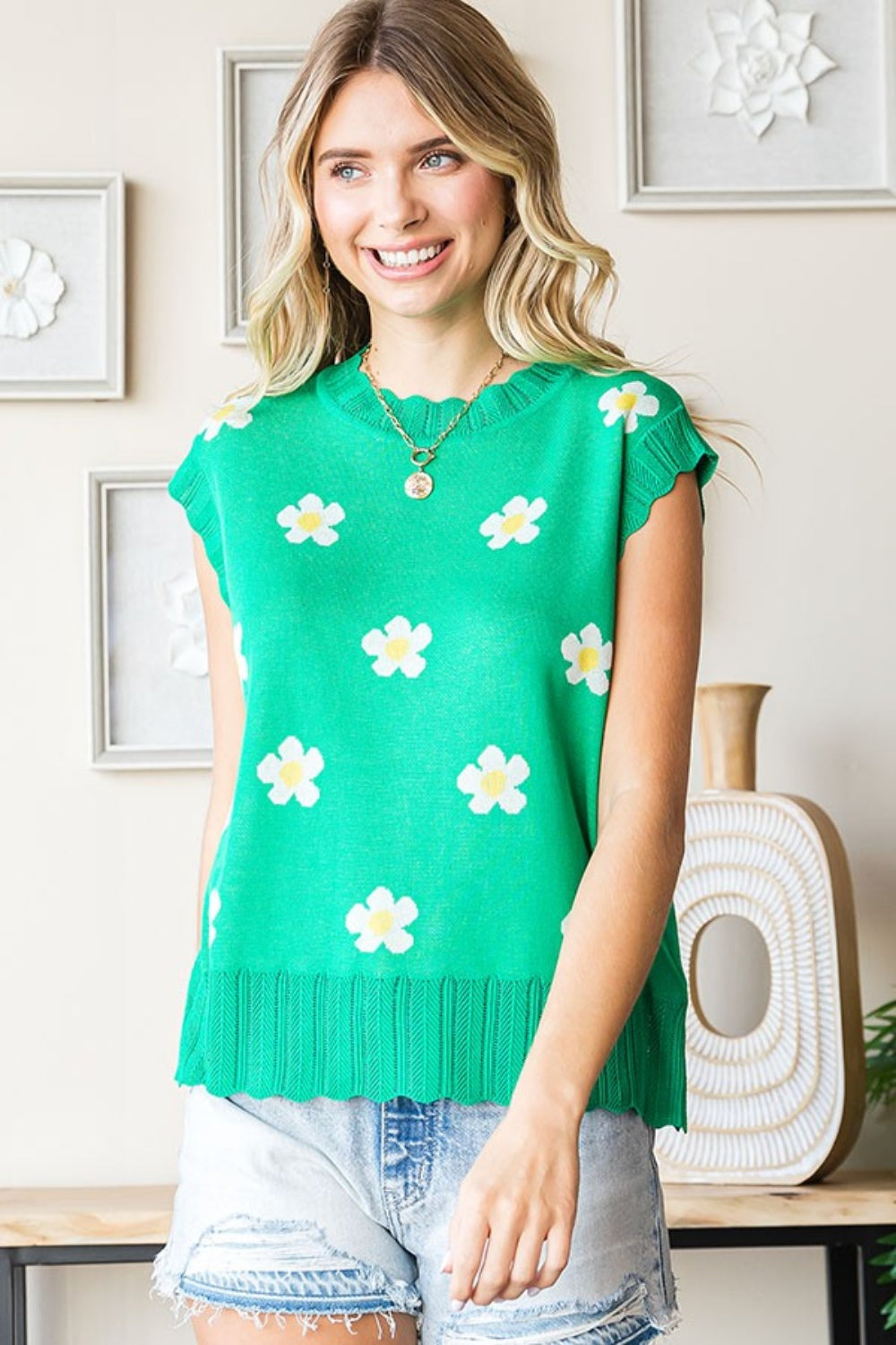 Flower  Round Neck Sweater