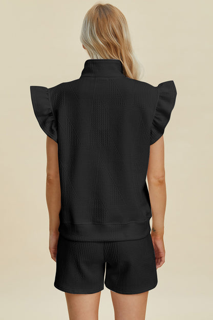 Textured Flounce Sleeve Top and Shorts Set