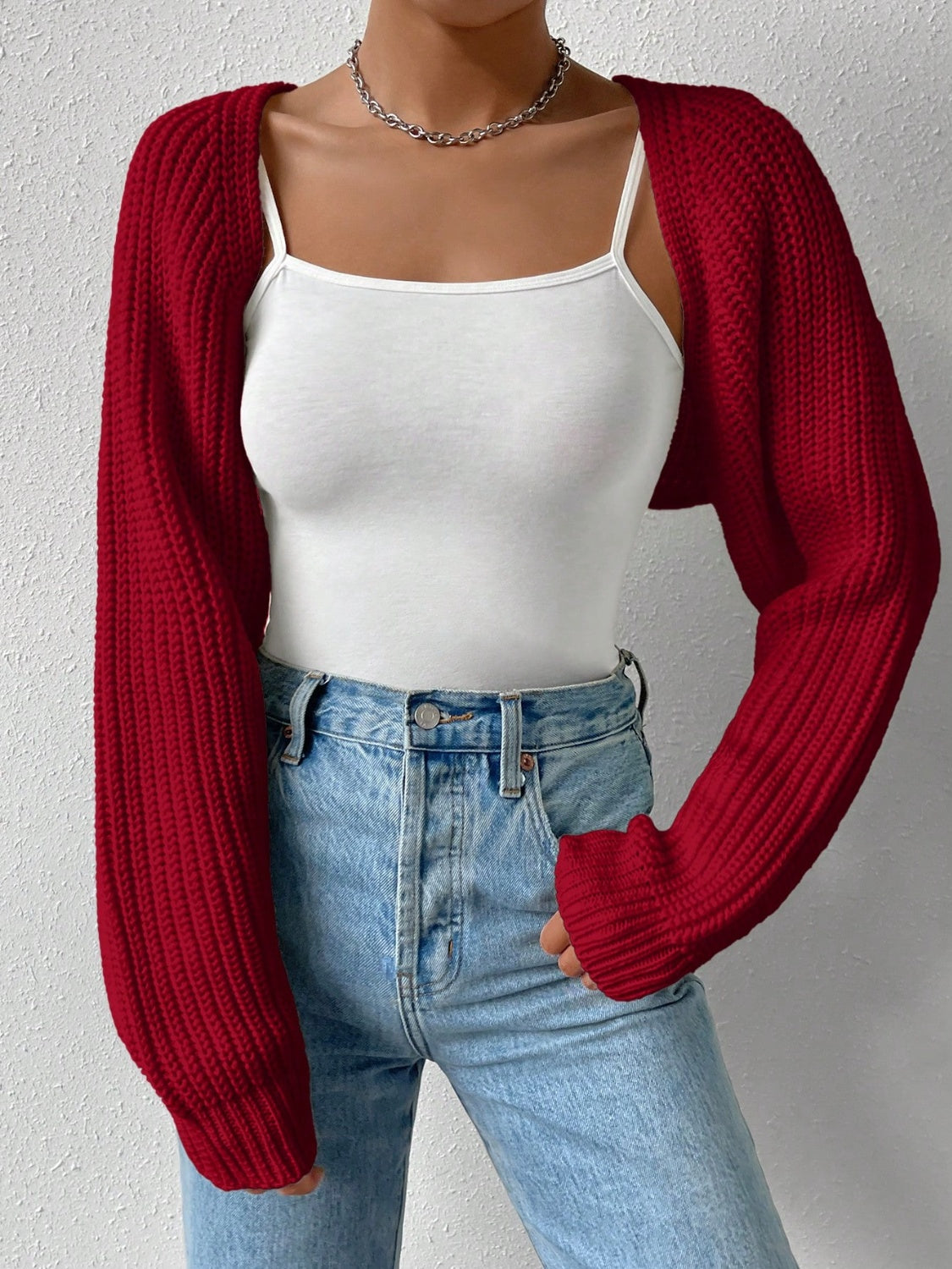 Open Front Long Sleeve Cropped Cardigan