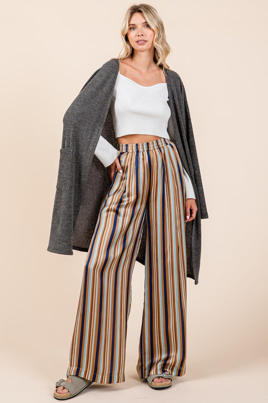 Striped Satin Wide Leg Pants