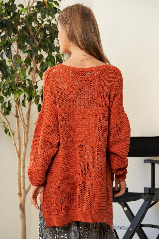 Openwork Side Slit Drop Shoulder Knit Cover Up