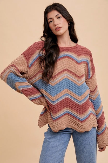 Multi Color Zig-Zag Round Neck Sweater