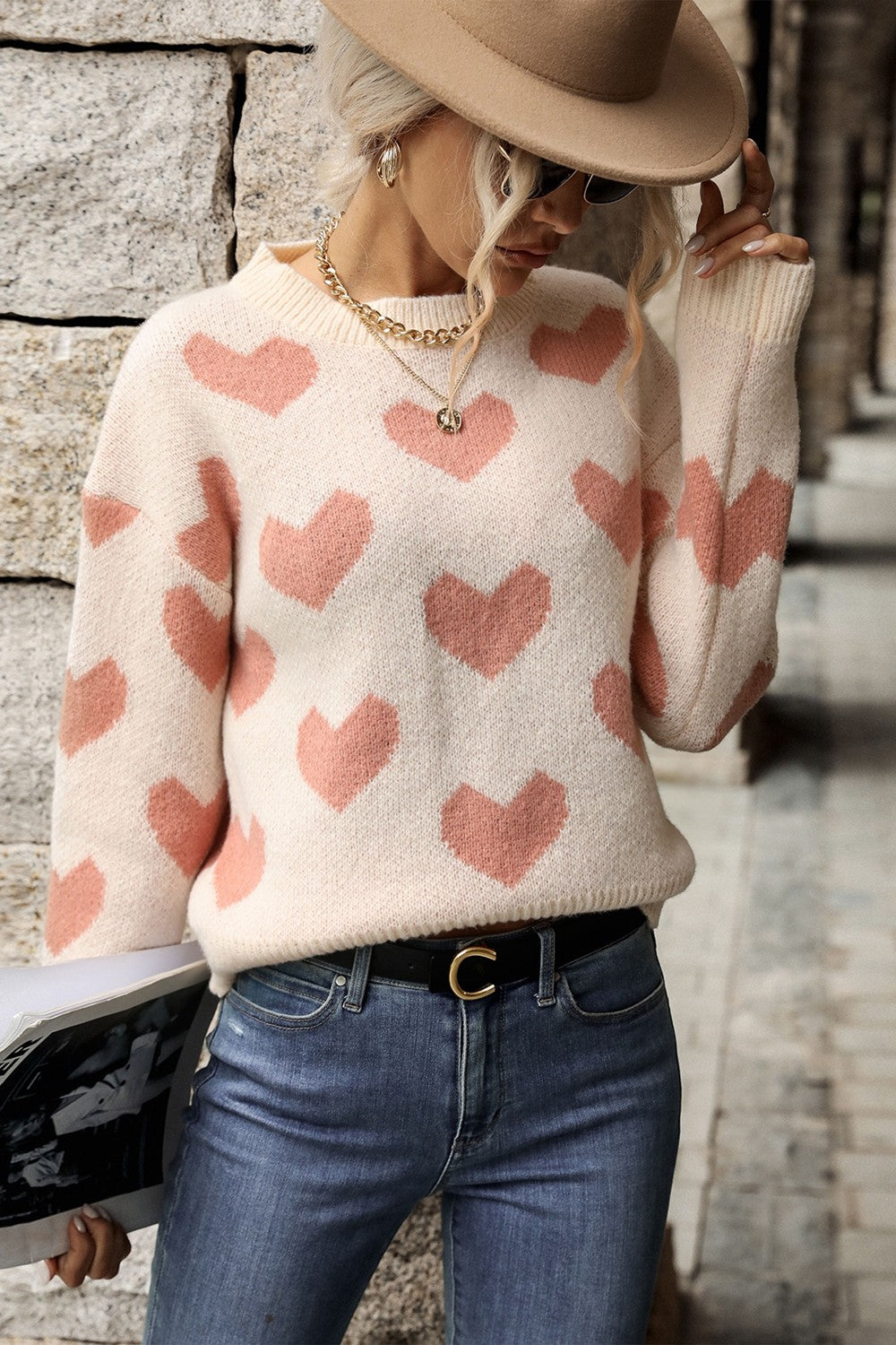 Heart  Dropped Shoulder Sweater