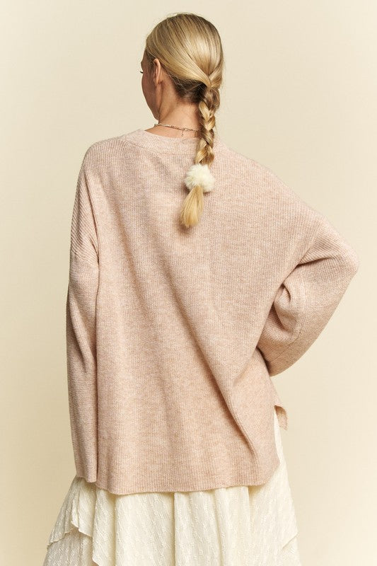 High-Low Round Neck Drop Shoulder Sweater