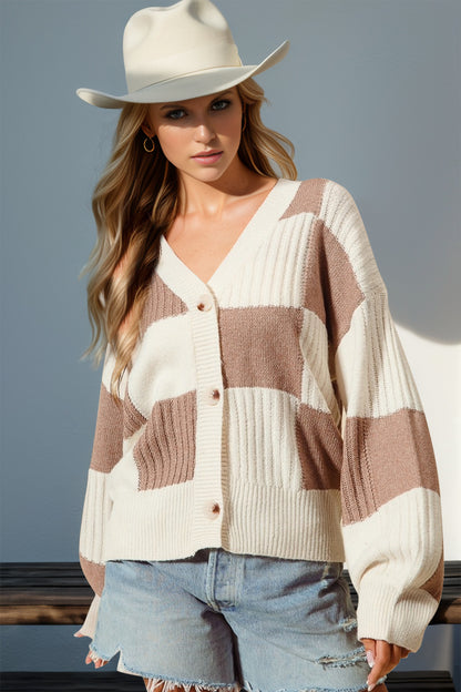 Checkered Dropped Shoulder Cardigan