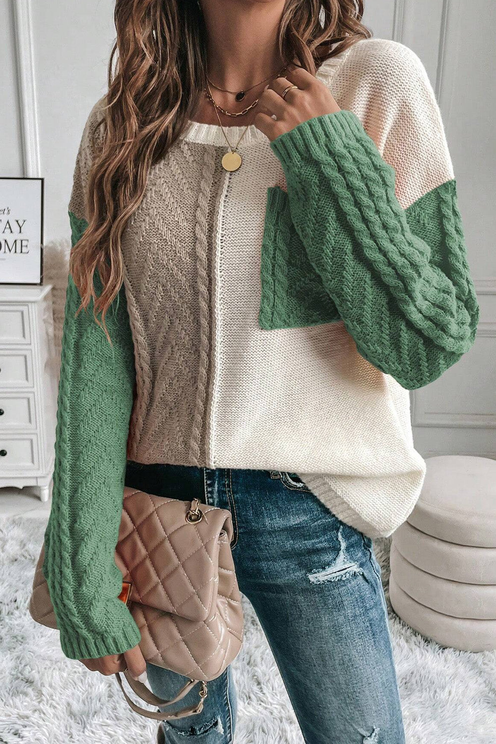 Color Block Drop Shoulder Sweater