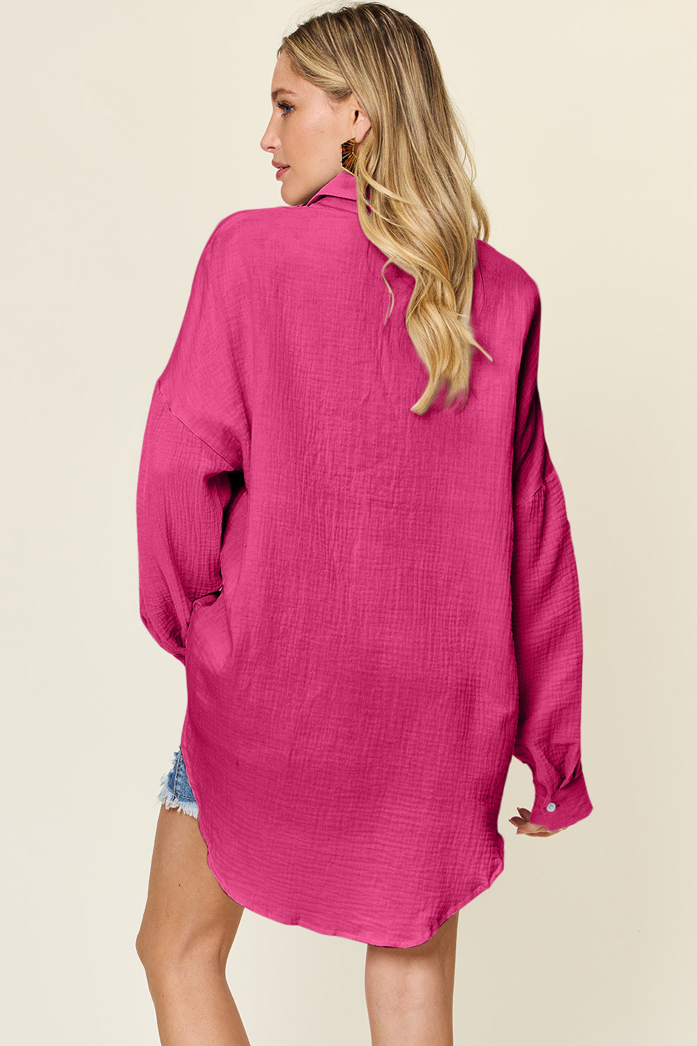 Pocketed Textured Button Up Shirt