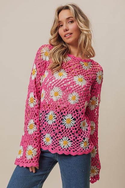 Floral Crochet Net Lace Sweater Cover Up