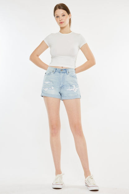 High Rise Repaired Mom Denim Shorts