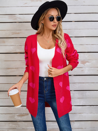 Heart Open Front Long Sleeve Cardigan