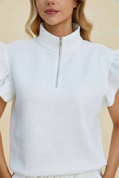Textured Flounce Sleeve Top and Shorts Set