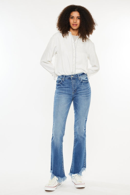 High Rise Frayed Hem Jeans