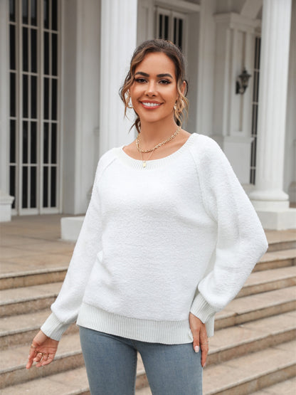 Round Neck Ribbed Trim Sweater