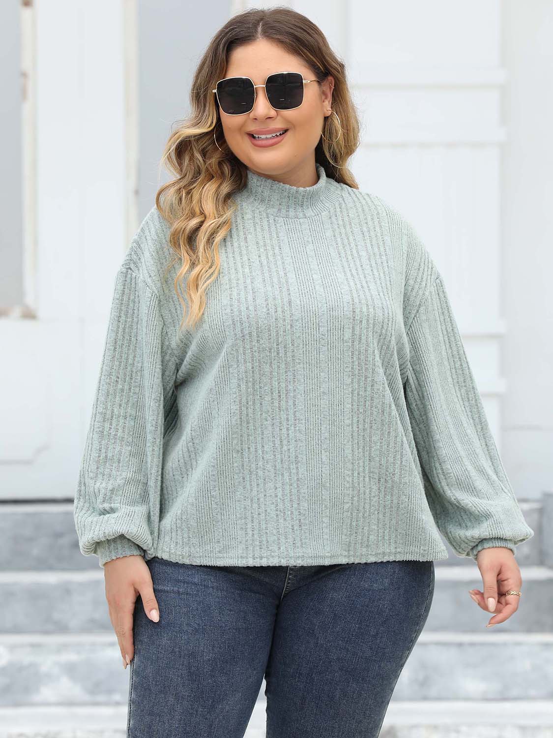 Plus Mock Neck Long Sleeve Knit Top