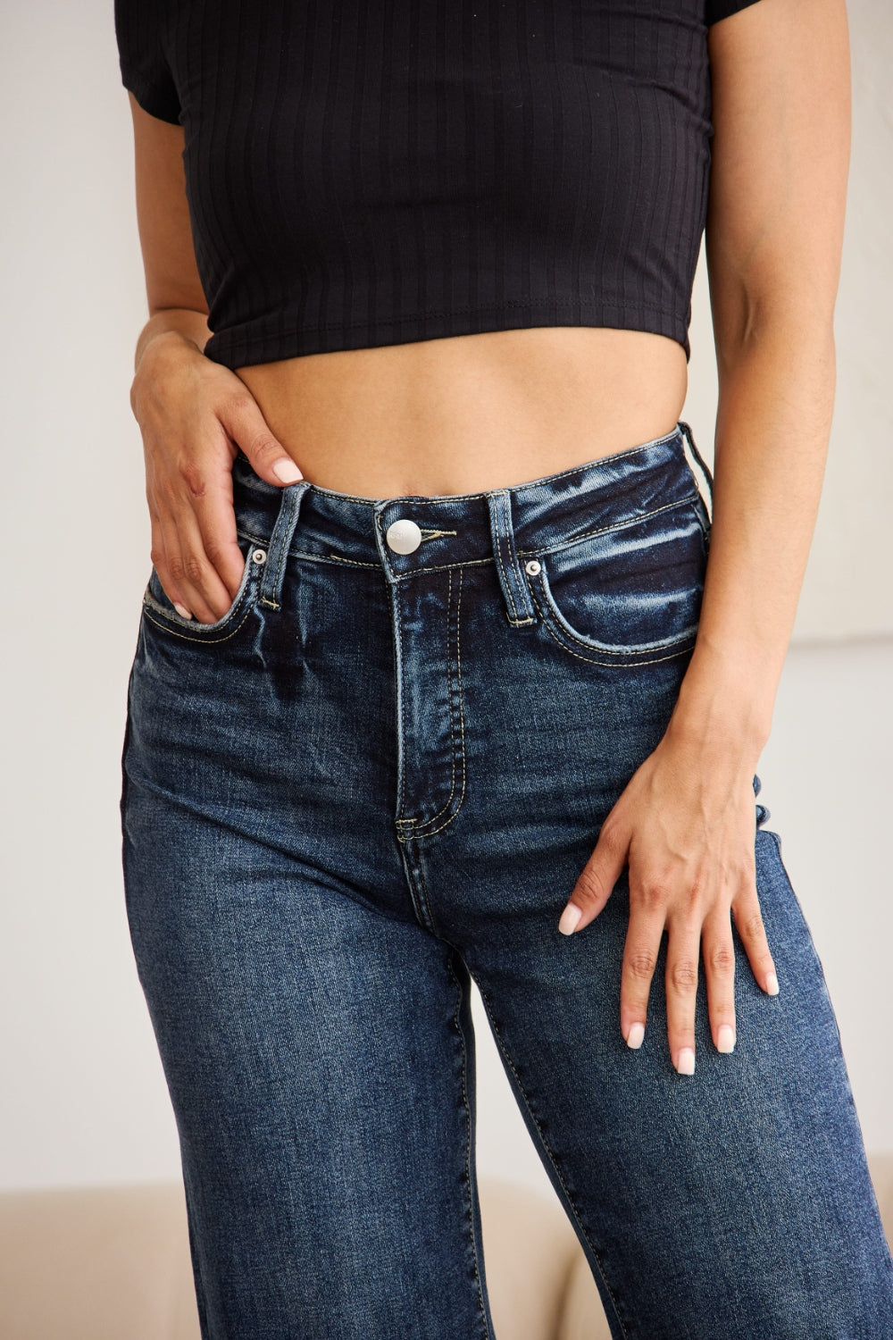 Tummy Control High Waist Raw Hem Jeans