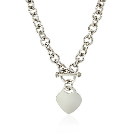 Sterling Silver Rolo Chain with a Heart Toggle Charm & Rhodium Plating
