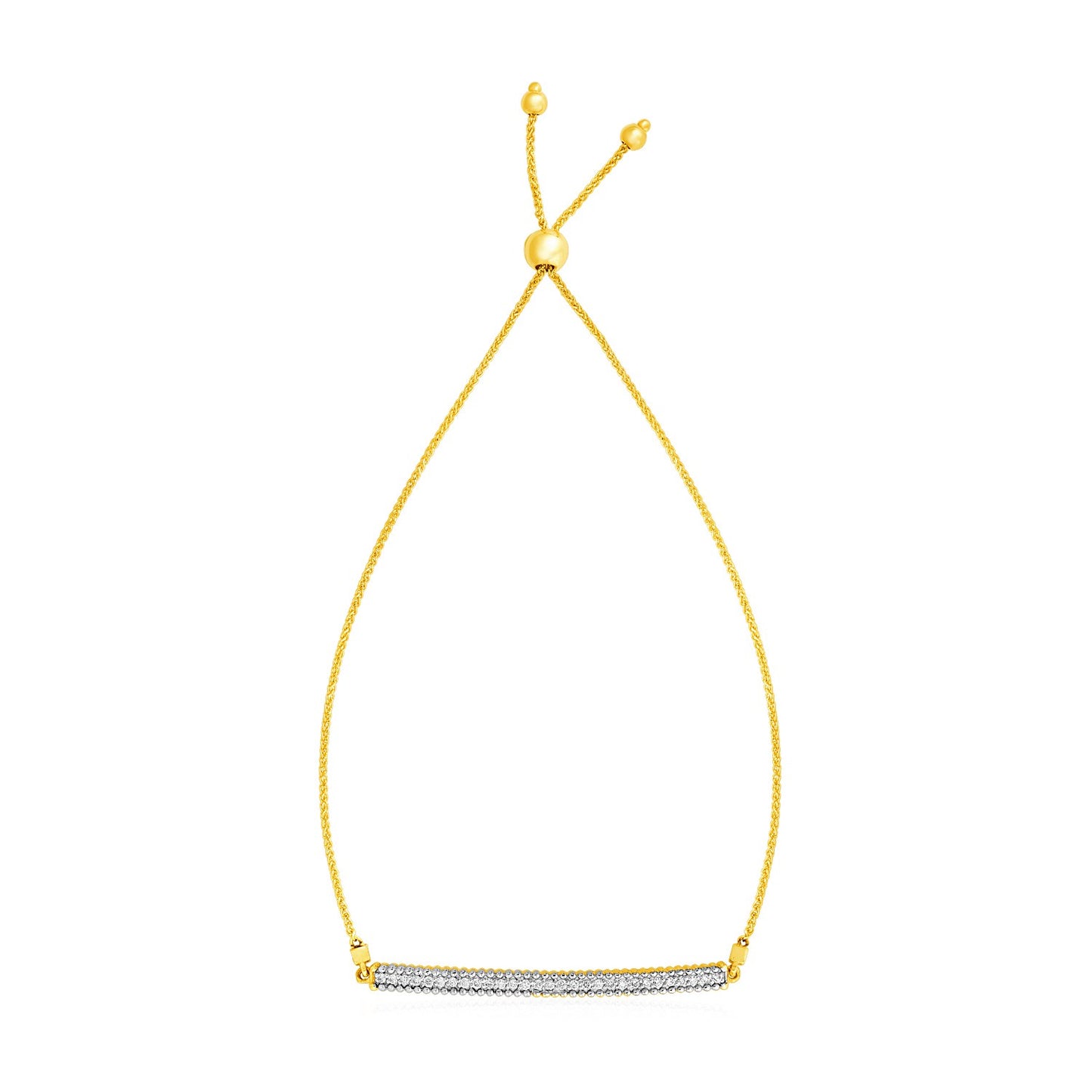 14k Yellow Gold Adjustable Bracelet with Textured Bar & Diamonds