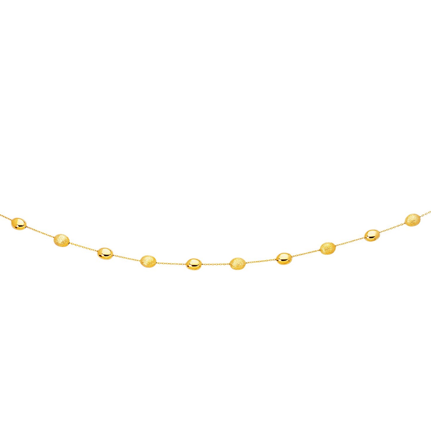 14k Yellow Gold Necklace with Polished & Textured Pebble Stations