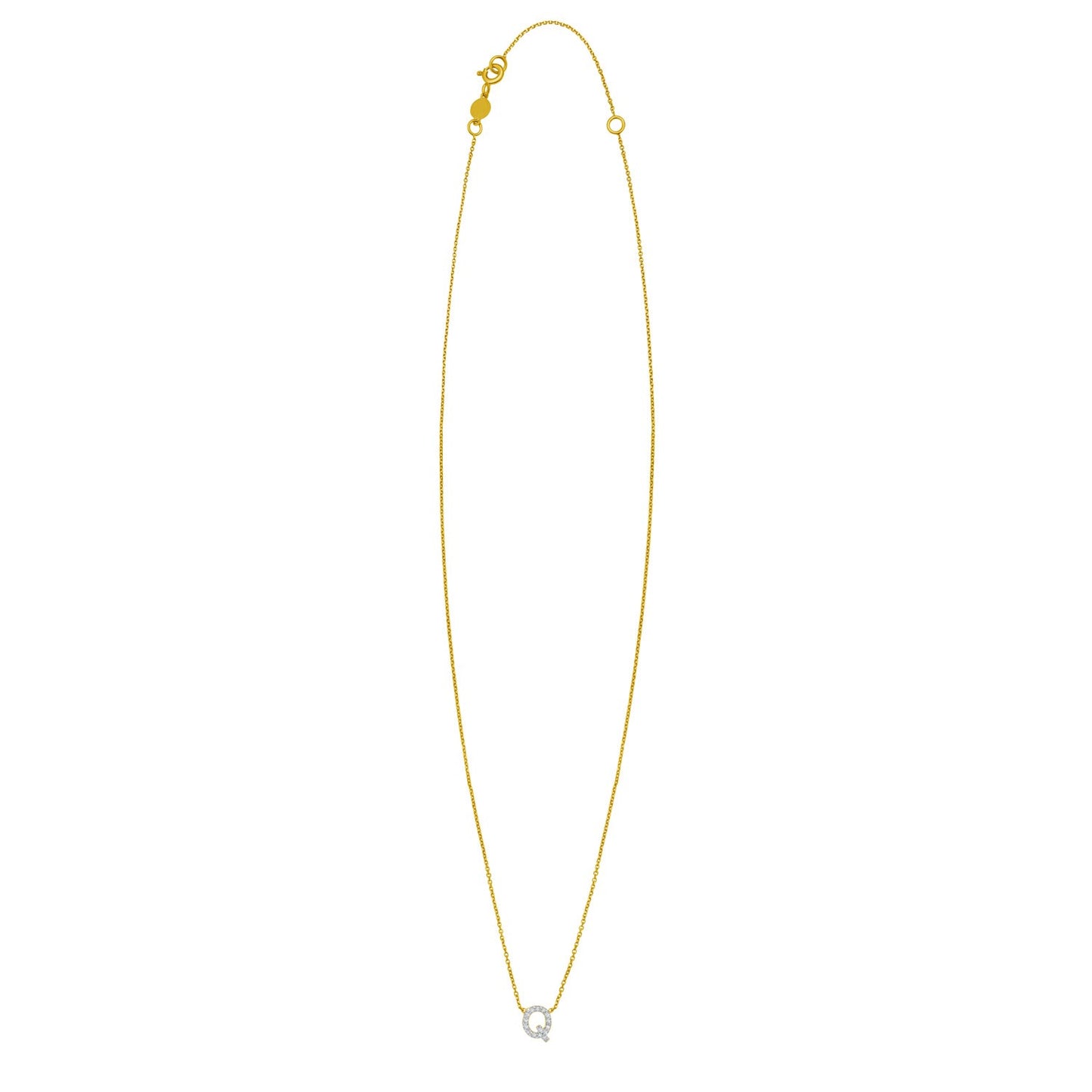 14K Yellow Gold Mini Diamond Q Initial Pendant Necklace