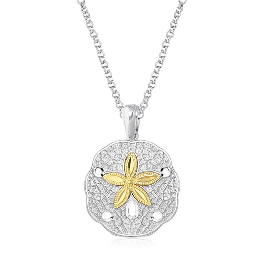 Designer Sterling Silver & 14k Yellow Gold Sand Dollar Pendant