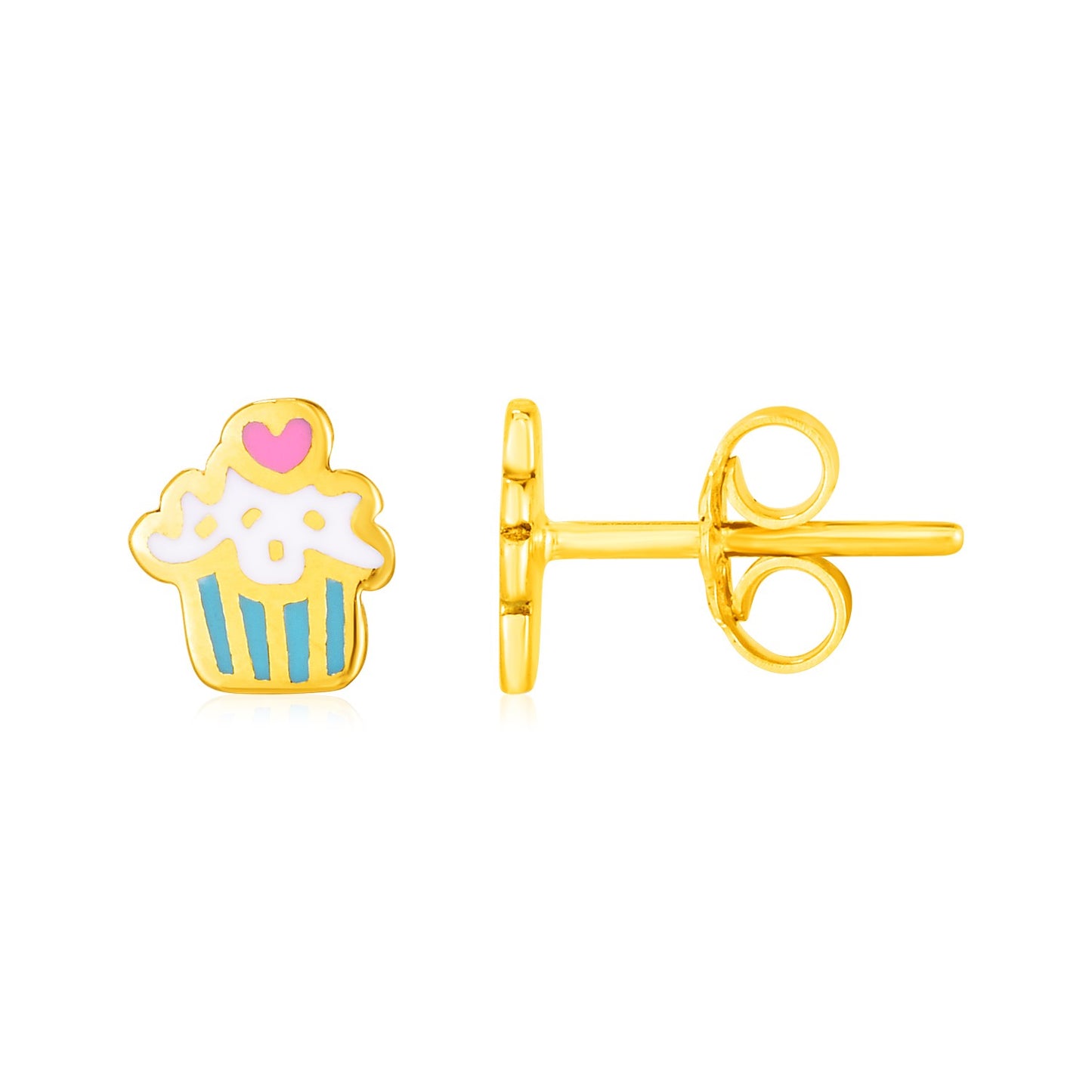 14k Yellow Gold & Enamel Cupcake Stud Earrings