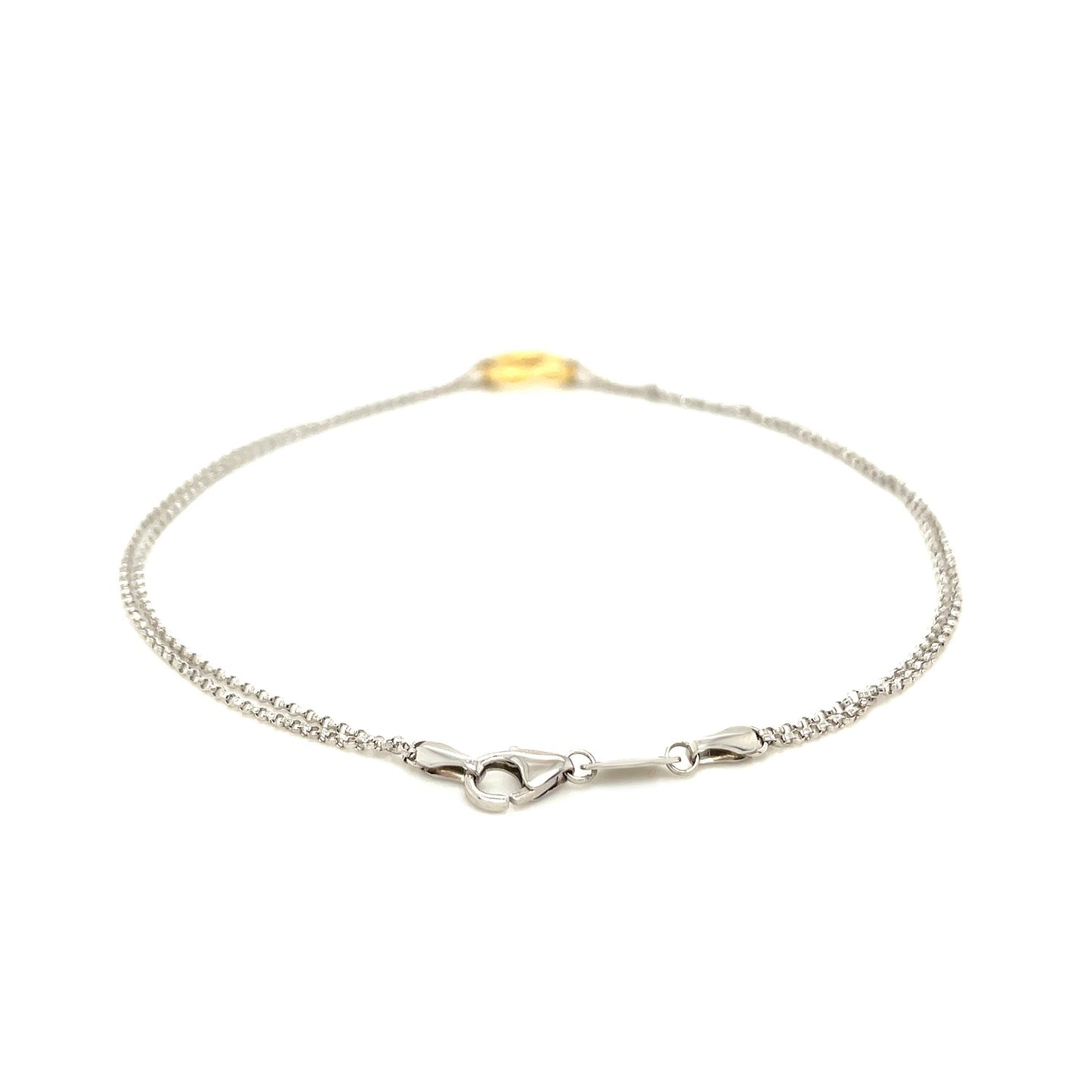 14k Yellow Gold & Sterling Silver Anklet with a Single Open Heart Station