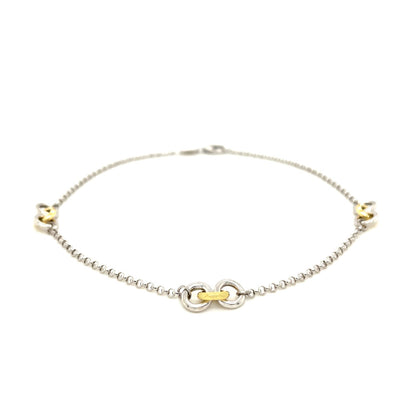 14k Yellow Gold & Sterling Silver Triple Ring Stationed Anklet