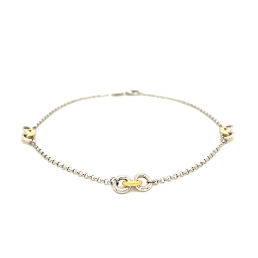 14k Yellow Gold & Sterling Silver Triple Ring Stationed Anklet