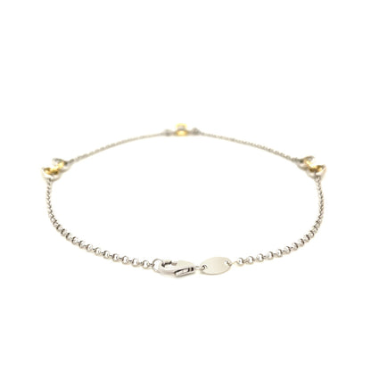 14k Yellow Gold & Sterling Silver Triple Ring Stationed Anklet