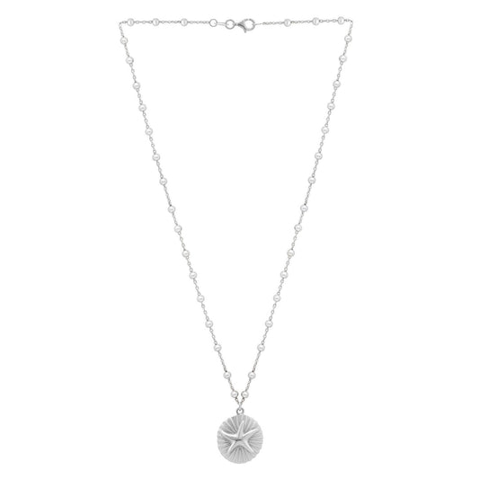 Sterling Silver Rhodium Plated Starfish Medallion Necklace