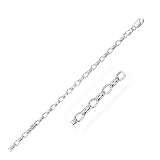 14k White Gold Oval Rolo Chain (3.20 mm)