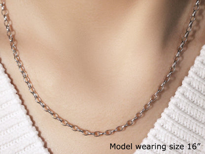 14k White Gold Oval Rolo Chain (3.20 mm)
