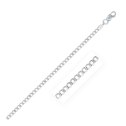 Rhodium Plated Sterling Silver Curb Style Chain (3.00 mm)