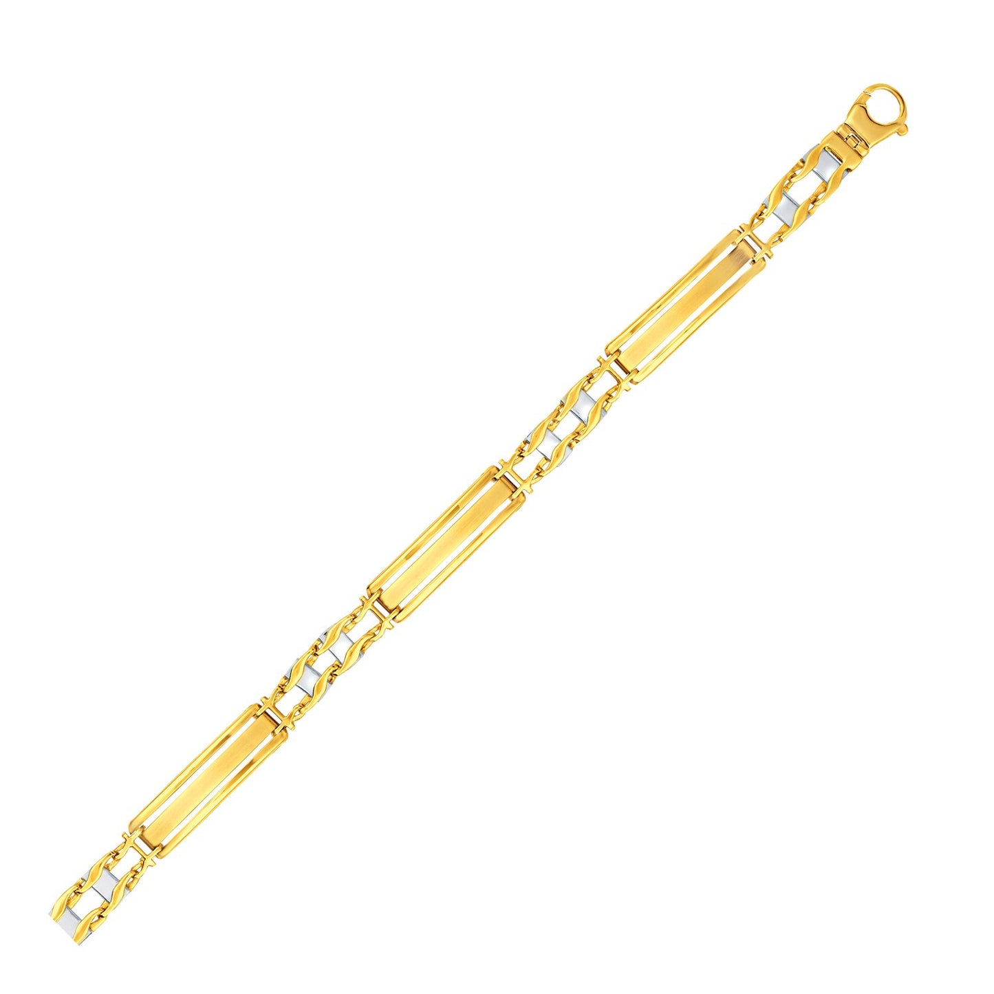 14k Two-Tone Gold Fancy Bar Style Men's Bracelet with Curved Connectors